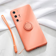 Ultra-thin Silicone Gel Soft Case Cover with Magnetic Finger Ring Stand T02 for Huawei P40 Pro Orange