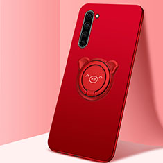 Ultra-thin Silicone Gel Soft Case Cover with Magnetic Finger Ring Stand T02 for Oppo Find X2 Lite Red