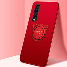 Ultra-thin Silicone Gel Soft Case Cover with Magnetic Finger Ring Stand T02 for Oppo Find X2 Pro Red