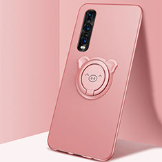 Ultra-thin Silicone Gel Soft Case Cover with Magnetic Finger Ring Stand T02 for Oppo Find X2 Pro Rose Gold