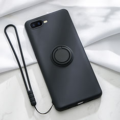 Ultra-thin Silicone Gel Soft Case Cover with Magnetic Finger Ring Stand T02 for Oppo K1 Black