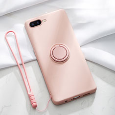 Ultra-thin Silicone Gel Soft Case Cover with Magnetic Finger Ring Stand T02 for Oppo K1 Pink