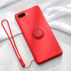 Ultra-thin Silicone Gel Soft Case Cover with Magnetic Finger Ring Stand T02 for Oppo K1 Red