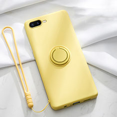 Ultra-thin Silicone Gel Soft Case Cover with Magnetic Finger Ring Stand T02 for Oppo K1 Yellow