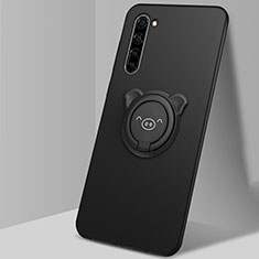 Ultra-thin Silicone Gel Soft Case Cover with Magnetic Finger Ring Stand T02 for Oppo K7 5G Black