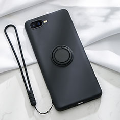 Ultra-thin Silicone Gel Soft Case Cover with Magnetic Finger Ring Stand T02 for Oppo R15X Black