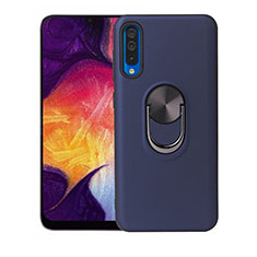 Ultra-thin Silicone Gel Soft Case Cover with Magnetic Finger Ring Stand T02 for Samsung Galaxy A70 Blue