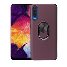 Ultra-thin Silicone Gel Soft Case Cover with Magnetic Finger Ring Stand T02 for Samsung Galaxy A70 Brown