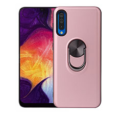 Ultra-thin Silicone Gel Soft Case Cover with Magnetic Finger Ring Stand T02 for Samsung Galaxy A70 Rose Gold