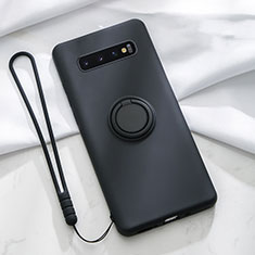 Ultra-thin Silicone Gel Soft Case Cover with Magnetic Finger Ring Stand T02 for Samsung Galaxy S10 5G Black