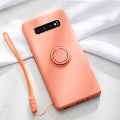 Ultra-thin Silicone Gel Soft Case Cover with Magnetic Finger Ring Stand T02 for Samsung Galaxy S10 5G Orange