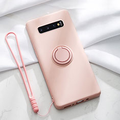 Ultra-thin Silicone Gel Soft Case Cover with Magnetic Finger Ring Stand T02 for Samsung Galaxy S10 5G Pink