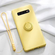 Ultra-thin Silicone Gel Soft Case Cover with Magnetic Finger Ring Stand T02 for Samsung Galaxy S10 5G Yellow