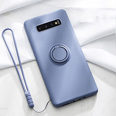 Ultra-thin Silicone Gel Soft Case Cover with Magnetic Finger Ring Stand T02 for Samsung Galaxy S10 Purple