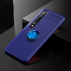 Ultra-thin Silicone Gel Soft Case Cover with Magnetic Finger Ring Stand T02 for Xiaomi Mi 10 Blue