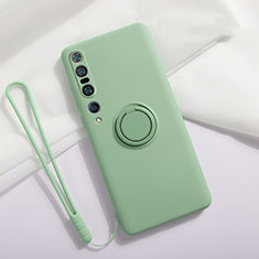 Ultra-thin Silicone Gel Soft Case Cover with Magnetic Finger Ring Stand T02 for Xiaomi Mi 10 Pro Cyan