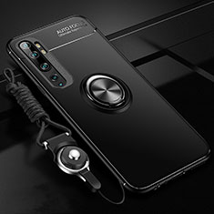 Ultra-thin Silicone Gel Soft Case Cover with Magnetic Finger Ring Stand T02 for Xiaomi Mi Note 10 Pro Black