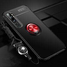 Ultra-thin Silicone Gel Soft Case Cover with Magnetic Finger Ring Stand T02 for Xiaomi Mi Note 10 Pro Red and Black