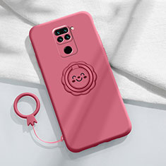 Ultra-thin Silicone Gel Soft Case Cover with Magnetic Finger Ring Stand T02 for Xiaomi Redmi 10X 4G Red Wine