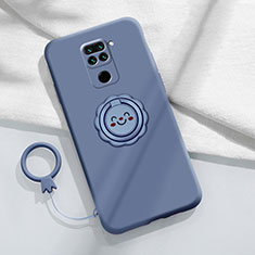 Ultra-thin Silicone Gel Soft Case Cover with Magnetic Finger Ring Stand T02 for Xiaomi Redmi Note 9 Gray