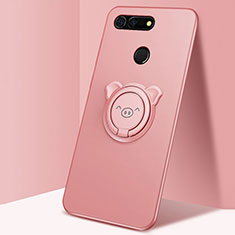 Ultra-thin Silicone Gel Soft Case Cover with Magnetic Finger Ring Stand T03 for Huawei Honor V20 Pink