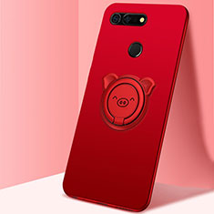 Ultra-thin Silicone Gel Soft Case Cover with Magnetic Finger Ring Stand T03 for Huawei Honor V20 Red
