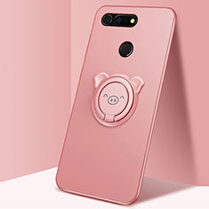 Ultra-thin Silicone Gel Soft Case Cover with Magnetic Finger Ring Stand T03 for Huawei Honor View 20 Pink