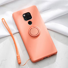 Ultra-thin Silicone Gel Soft Case Cover with Magnetic Finger Ring Stand T03 for Huawei Mate 20 X 5G Orange