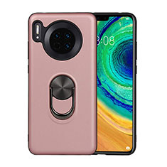 Ultra-thin Silicone Gel Soft Case Cover with Magnetic Finger Ring Stand T03 for Huawei Mate 30 5G Rose Gold