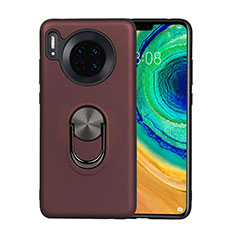 Ultra-thin Silicone Gel Soft Case Cover with Magnetic Finger Ring Stand T03 for Huawei Mate 30 Pro 5G Brown