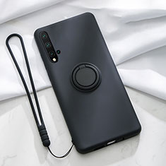 Ultra-thin Silicone Gel Soft Case Cover with Magnetic Finger Ring Stand T03 for Huawei Nova 5 Black