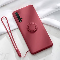 Ultra-thin Silicone Gel Soft Case Cover with Magnetic Finger Ring Stand T03 for Huawei Nova 5 Pro Red Wine