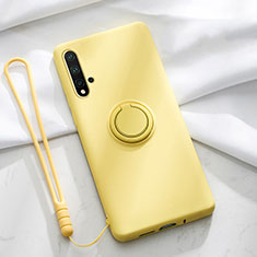 Ultra-thin Silicone Gel Soft Case Cover with Magnetic Finger Ring Stand T03 for Huawei Nova 5 Pro Yellow