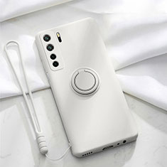 Ultra-thin Silicone Gel Soft Case Cover with Magnetic Finger Ring Stand T03 for Huawei Nova 7 SE 5G White
