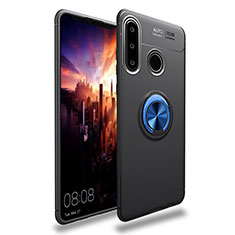 Ultra-thin Silicone Gel Soft Case Cover with Magnetic Finger Ring Stand T03 for Huawei P30 Lite Blue and Black