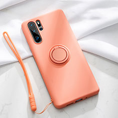 Ultra-thin Silicone Gel Soft Case Cover with Magnetic Finger Ring Stand T03 for Huawei P30 Pro New Edition Orange