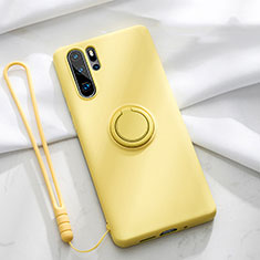 Ultra-thin Silicone Gel Soft Case Cover with Magnetic Finger Ring Stand T03 for Huawei P30 Pro Yellow