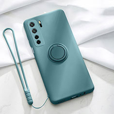 Ultra-thin Silicone Gel Soft Case Cover with Magnetic Finger Ring Stand T03 for Huawei P40 Lite 5G Green