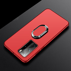 Ultra-thin Silicone Gel Soft Case Cover with Magnetic Finger Ring Stand T03 for Huawei P40 Pro Red