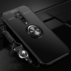 Ultra-thin Silicone Gel Soft Case Cover with Magnetic Finger Ring Stand T03 for OnePlus 7T Pro Black