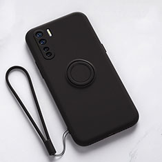 Ultra-thin Silicone Gel Soft Case Cover with Magnetic Finger Ring Stand T03 for Oppo A91 Black
