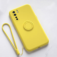 Ultra-thin Silicone Gel Soft Case Cover with Magnetic Finger Ring Stand T03 for Oppo A91 Yellow
