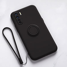 Ultra-thin Silicone Gel Soft Case Cover with Magnetic Finger Ring Stand T03 for Oppo Find X2 Lite Black