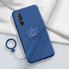 Ultra-thin Silicone Gel Soft Case Cover with Magnetic Finger Ring Stand T03 for Oppo Find X2 Neo Blue