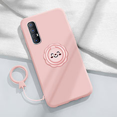 Ultra-thin Silicone Gel Soft Case Cover with Magnetic Finger Ring Stand T03 for Oppo Find X2 Neo Pink
