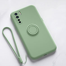 Ultra-thin Silicone Gel Soft Case Cover with Magnetic Finger Ring Stand T03 for Oppo K7 5G Cyan