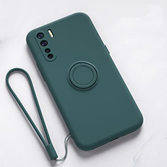 Ultra-thin Silicone Gel Soft Case Cover with Magnetic Finger Ring Stand T03 for Oppo K7 5G Green