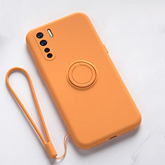 Ultra-thin Silicone Gel Soft Case Cover with Magnetic Finger Ring Stand T03 for Oppo K7 5G Orange