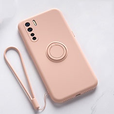 Ultra-thin Silicone Gel Soft Case Cover with Magnetic Finger Ring Stand T03 for Oppo K7 5G Pink
