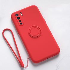 Ultra-thin Silicone Gel Soft Case Cover with Magnetic Finger Ring Stand T03 for Oppo K7 5G Red
